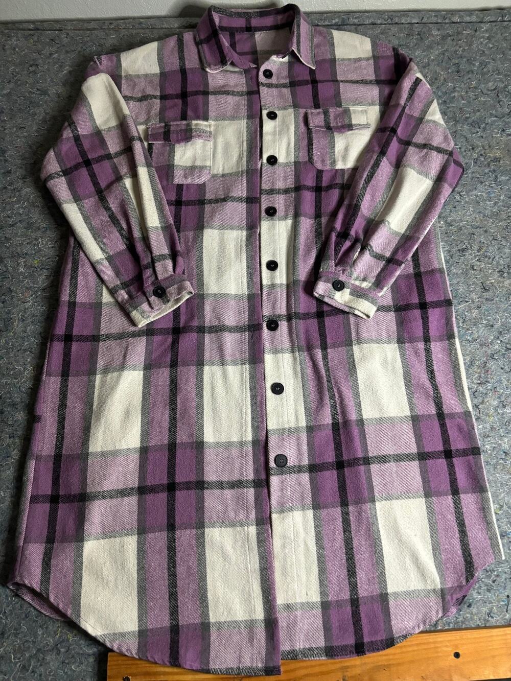 Womens Long Plaid Shacket Flannel Jacket Casual Lapel Button Down